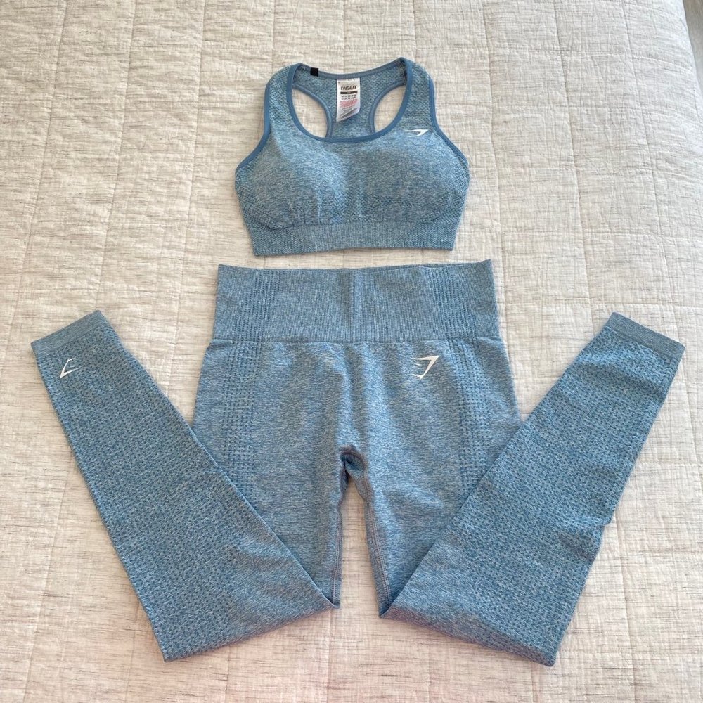 Gymshark Vital Seamless Sports Bra (XS) & Leggings (S) - Teal Marl